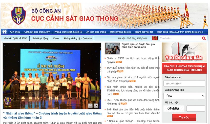 Truy cập vào website của Cục Cảnh sát giao thông